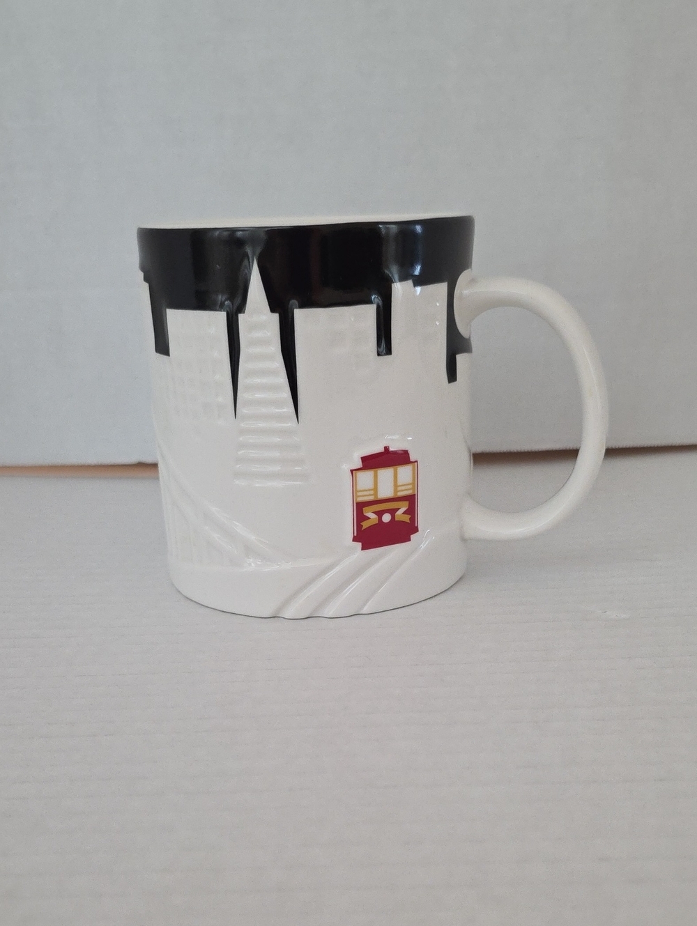 Starbucks Vintage 2012 White Black San Francisco Skyline Cable Car Coffee Mug